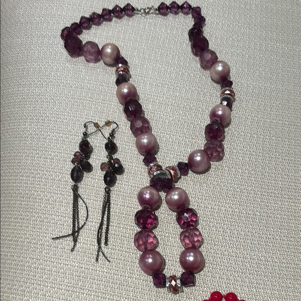 Elegant Purple Beaded Necklace and Earring Set